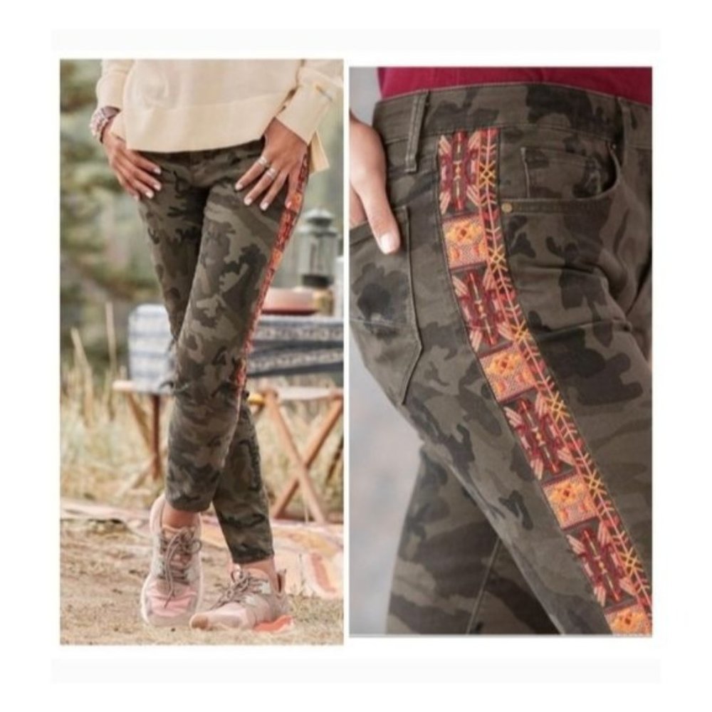 Camouflage Embroidered Women Jeans